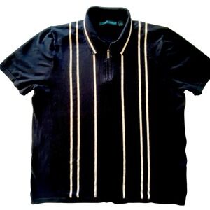 Perry Ellis Mens XL Tall Knit‎ Top Navy Blue White Stripe 1/4 Zip